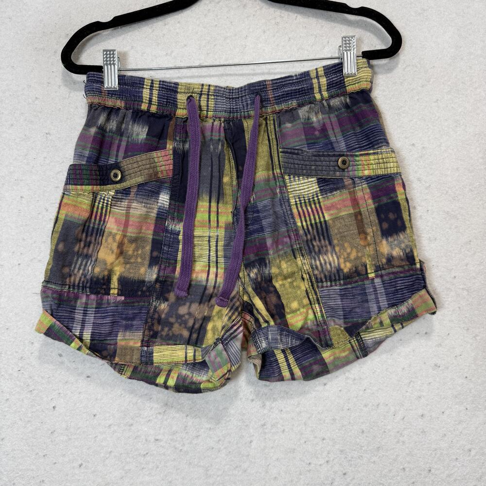 Pilcro Shorts Womens XS Multicolor Patchwork Madras Cargo Utility Elastic Waist